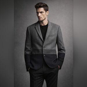 Neil Barrett Slim Fit Colorblock Wool Blazer Jacket Gray Black Italy Size 50 Lux